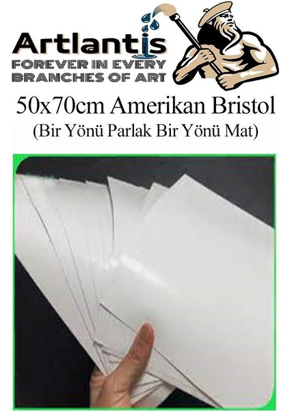 Amerikan Bristol Karton 50 x 70 cm 5 Adet 220 gr Bir Tarafı Parlak Bir Tarafı Mat Kağıt Biristol Karton