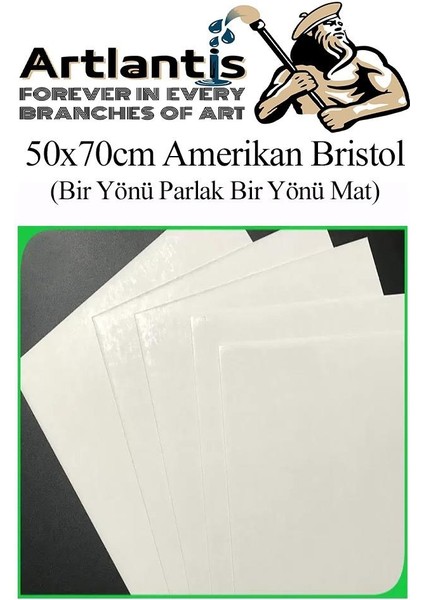 Amerikan Bristol Karton 50 x 70 cm 5 Adet 220 gr Bir Tarafı Parlak Bir Tarafı Mat Kağıt Biristol Karton