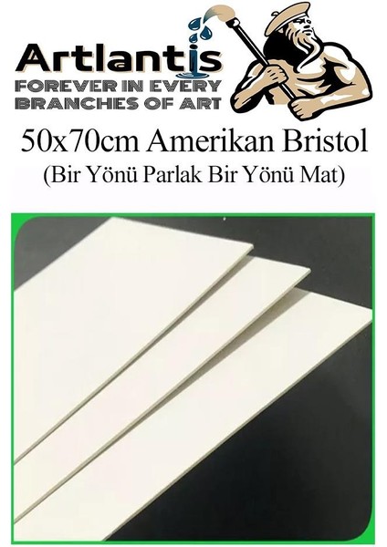 Amerikan Bristol Karton 50 x 70 cm 5 Adet 220 gr Bir Tarafı Parlak Bir Tarafı Mat Kağıt Biristol Karton