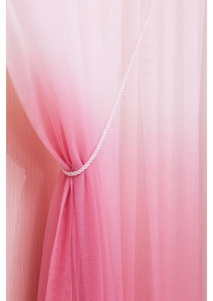 Degrade Renk Geçişli Pembe Etekleri Nakışlı Kruvaze Seyrek Pile Tül Perde fiyatları