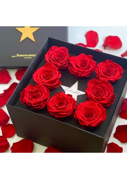 Premium Kutuda Solmayan Kırmızı Güller - Tebrik Çiçeği - Stars Koleksiyonu