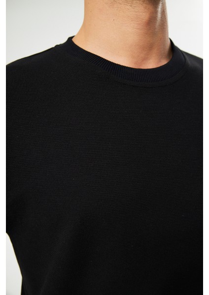 Unisex Siyah Waffle Kumaş Bol Kalıp Basic Sweatshirt (Sevgili - Çift Kombini Tavsiyesi) 1 ADET FİYATI indirimleri