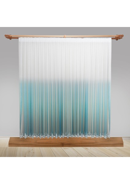 Degrade Renk Geçişli Petrol Mavi Etekleri Nakışlı 1-2,5 Orta Pile Tül Perde modelleri