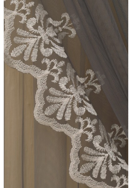 Degrade Renk Geçişli Antrasit Gri Etekleri Nakışlı Içtül ve Fon Komple Takım Seyrek Pile Tül Perde fırsatları