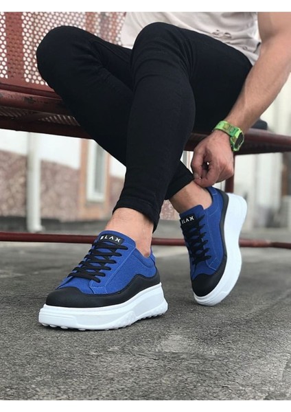 Beyaz Taban Erkek Spor Ayakkabı Vegan Mavi Siyah Topuk Boyu 3 cm fiyatları