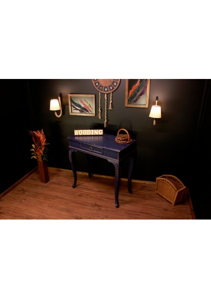 Wooding 80 cm Masif Eskitme Lacivert Oymalı Dresuar fiyatları