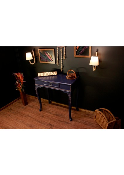 Wooding 80 cm Masif Eskitme Lacivert Oymalı Dresuar modelleri