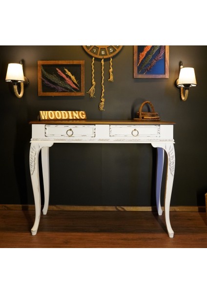 Wooding 100 cm Masif Ceviz Beyaz Oymalı Dresuar