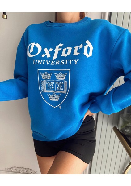 Özel Tasarım Oxford Baskılı 3 Iplik Şardonlu %100 Pamuk Oversize Kadın Sweatshırt