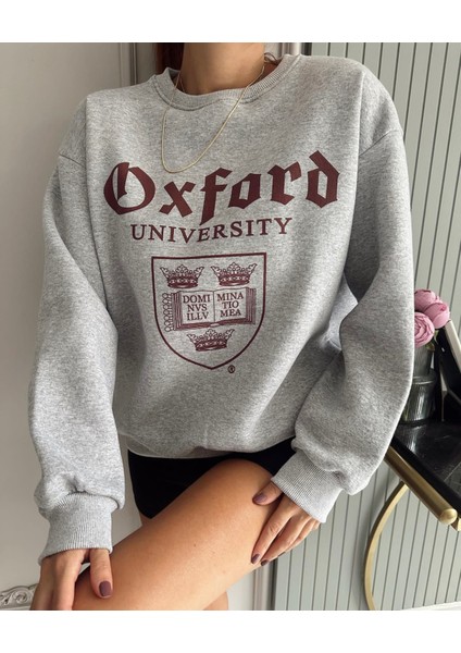 Özel Tasarım Oxford Baskılı %100 Pamuk 3 Iplik Şardonlu Oversize Kadın Sweatshırt