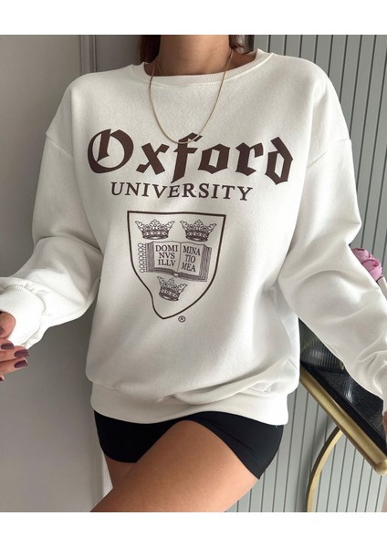 Özel Tasarım Oxford Baskılı 3 Iplik Şardonlu %100 Pamuk Oversize Kadın Sweatshırt