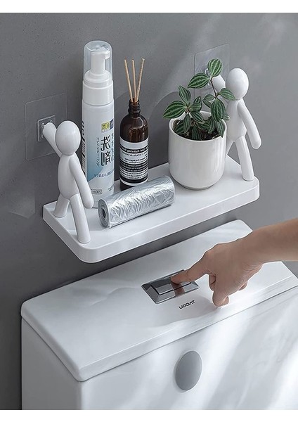 Banyo Rafı Çöp Adam Dekoratif Kendinden Yapışkanlı Banyo Düzenleyici Banyo Askısı 2 kg Kapasite