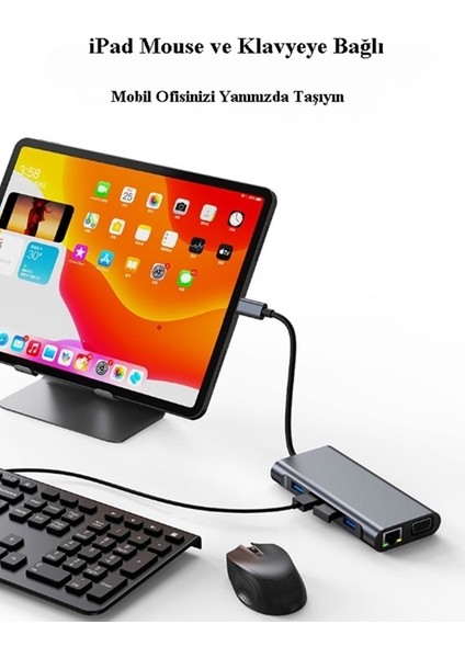 11IN1 USB C Hub Type-C HDMI 4K Thunderbolt 3 Docking Station Laptop Adaptör Aux Sd Tf Kart RJ45 Vag