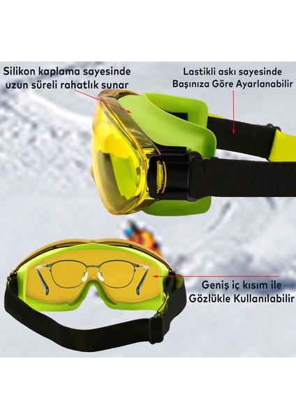 Kayak Gözlüğü Değiştirebilir Camlı Antifog Güneş Kar Gözlük Sarı Snowboard Glasses Gözlük