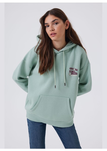 Kapüşon Yaka Mint Kadın Sweatshırt 241 Lcf 241003 Kındy Mınt