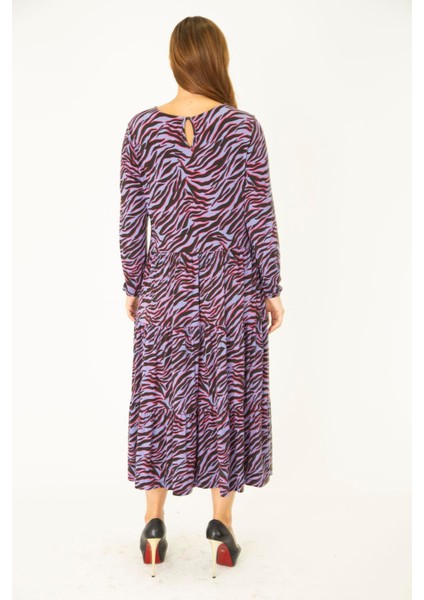 Kadın Büyük Beden Lila Öpücük Yaka Katlı Uzun Kollu Elbise 65N36913 indirimleri