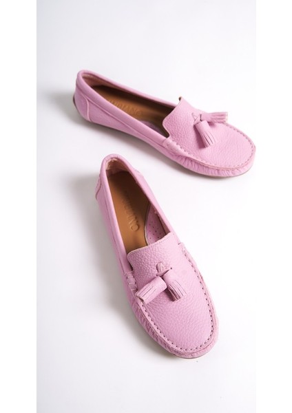 201-PMB Hakiki Deri Püsküllü Oval Burunlu Kadın Pembe Babet & Loafer Ayakkabı fırsatları