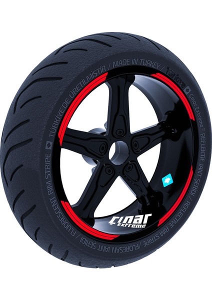 Double Stripe Tasarımlı Reflektif Kırmızı Jant Şeridi Sticker Çınar Extreme