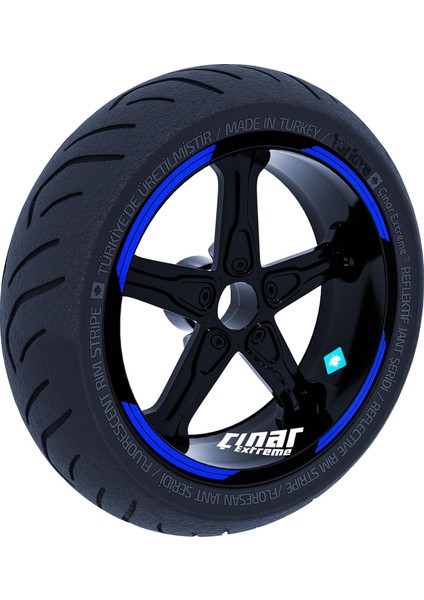 Double Stripe Tasarımlı Reflektif Mavi Jant Şeridi Sticker Çınar Extreme