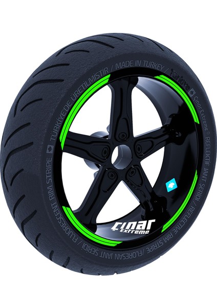Double Stripe Tasarımlı Floresan Yeşil Jant Şeridi Sticker Çınar Extreme