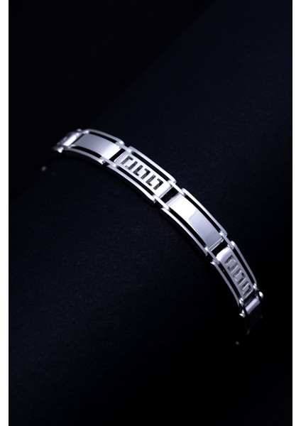 Beyaz Grek Desenli Gümüş Erkek Bileklik Künye modelleri