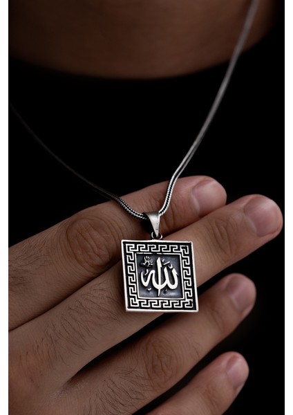 Allah Yazılı Erkek Gümüş Kolye Zincir Büyük Boy modelleri