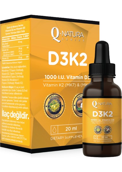 D3K2 20 ml - Organik Zeytinyağı + Mtc Oil