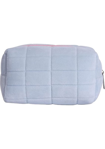 Peluş Makyaj Çantası - Büyük Düz Renk Tuvalet Çantası, Açık Mavi (Yurt Dışından)