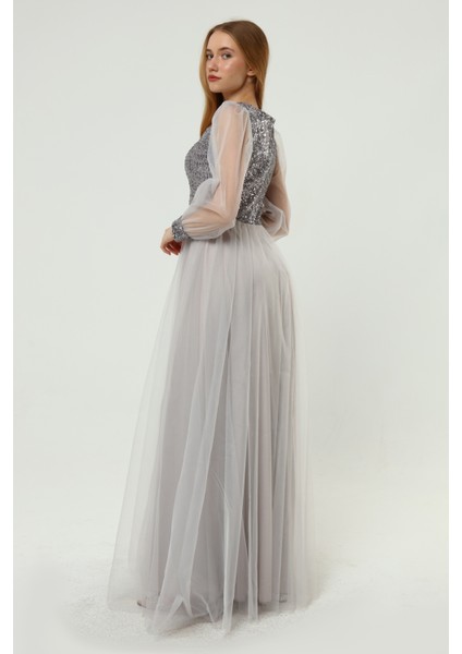 Payet Detaylı V Yaka Tül Abiye Elbise fırsatları