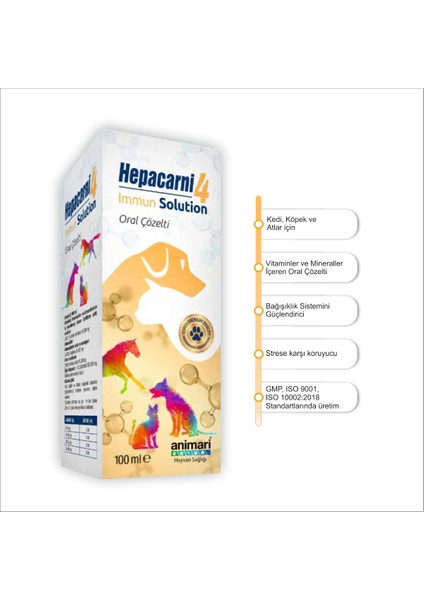 Hepacarni 4 Immun Solution Oral Çözelti 100 ml Kedi ve Köpekler Için Vitamin