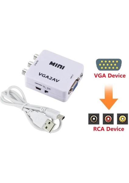 VGA To Av 3rca Video 1080P Çevirici Dönüştürücü Adaptör 3.5mm Destekli indirimleri