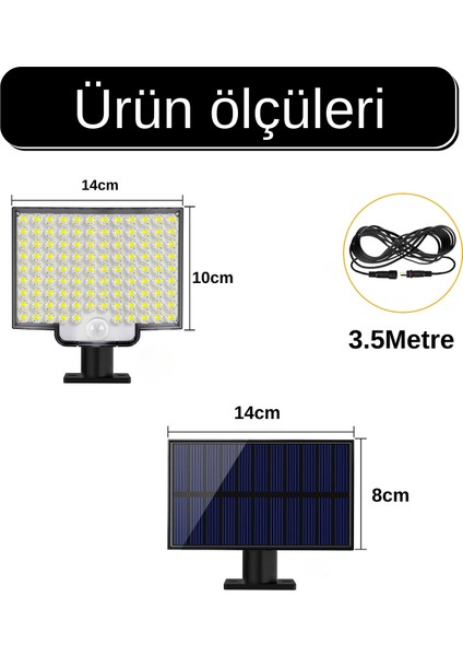 Dış Mekan Güneş Enerjili Solar Hareket Sensörlü Kumandalı Duvar Lambası 106 Ledli Aydınlatma