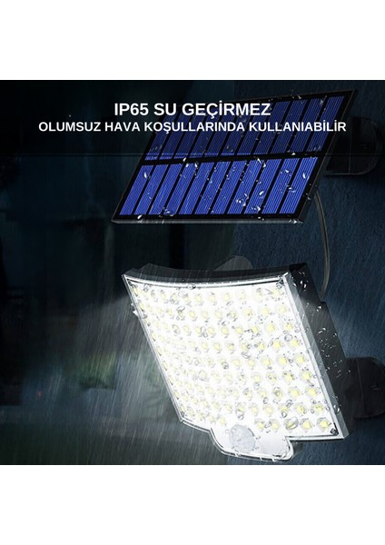 Dış Mekan Güneş Enerjili Solar Hareket Sensörlü Kumandalı Duvar Lambası 106 Ledli Aydınlatma