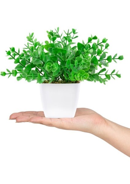 Beyaz Mini Plastik Saksıda Yapay Demet Şimşir