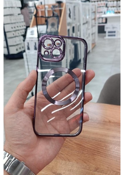 iPhone 15 Plus Kılıf Köşeleri Renkli Şeffaf Kamera Korumalı Magsafe Lüx Kılıf