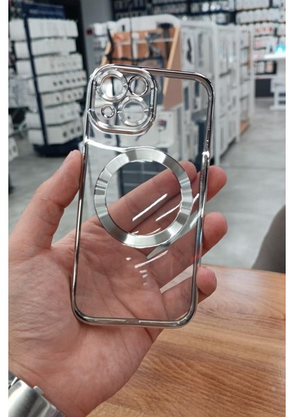 iPhone 15 Plus Kılıf Köşeleri Renkli Şeffaf Kamera Korumalı Magsafe Lüx Kılıf