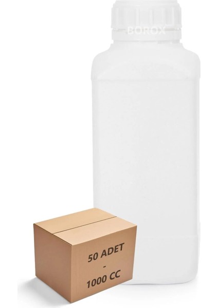 Plastik Kare Şişe 1000 mL - Beyaz Kapaklı Şişe - 50 Adetlik Toptan Set - Kilit Kapaklı Sızdırmaz Şişe