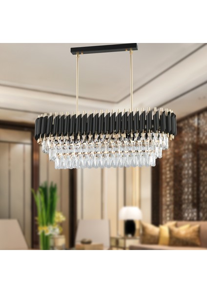 Mikula 80'lik Sıralı Gold Kristal Taşlı Modern Yemek Odası Salon Sarkıt Avize