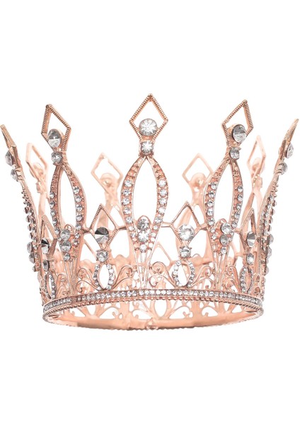 Tam Yuvarlak Rhinestone Gelin Taç Kızlar Saç Aksesuarları Altın (Yurt Dışından)