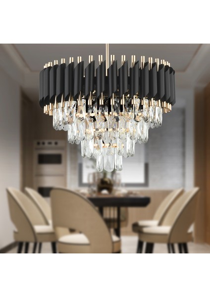 Mikula 45'lik Yuvarlak Gold Kristal Taşlı Modern Oturma Odası Salon Sarkıt Avize