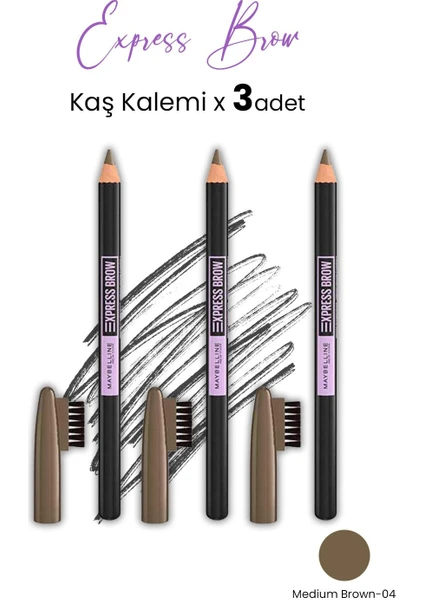 Maybelline Express Brow Kaş Kalemi - 04 Medium Brown x 3 Adet