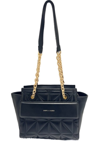 Cheryl & Kalaros Large Capacity Chain Color-Block Diamond Shoulder Tote Bag