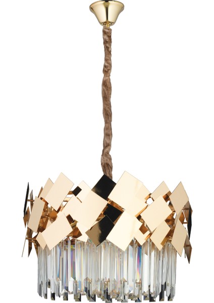 Roshan 50'lik Yuvarlak Gold Kristal Taşlı Modern Oturma Odası Salon Sarkıt Avize modelleri