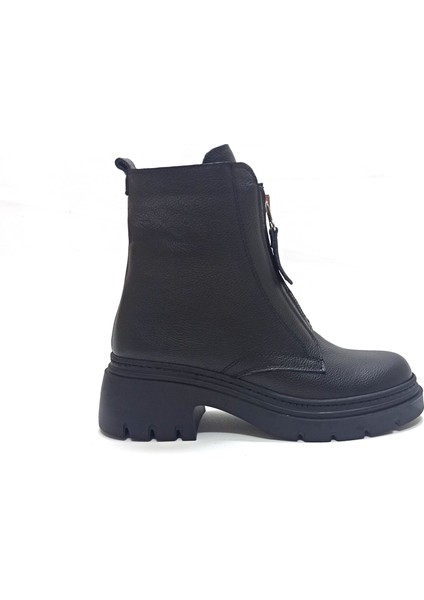 Siyah Deri Kadın Postal Bot Ayakkabı