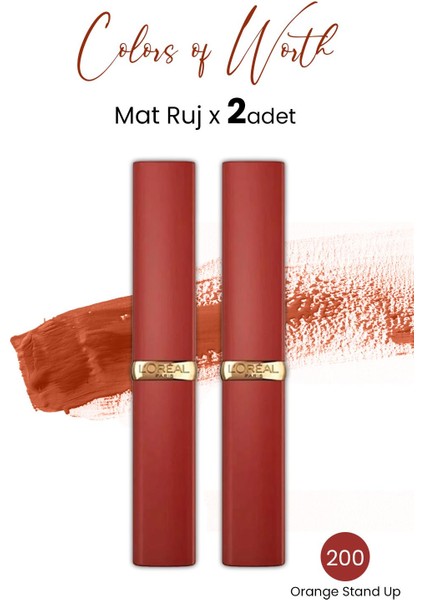 Loreal Paris Colors Of Worth Color Riche Intense Volume Matte Ruj - 200 Orange Stand Up x 2 Adet