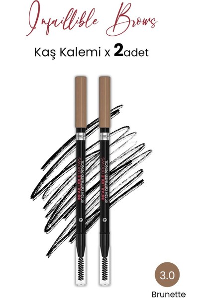 L'Oréal Paris Loreal Paris Infaillible Brow 12H 3.0 Brunette Definer Pencil - Kaş Kalemi x 2 Adet