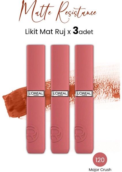 Loreal Paris Infaillible Matte Resistance Likit Mat Ruj - 120 Major Crush x 3 Adet