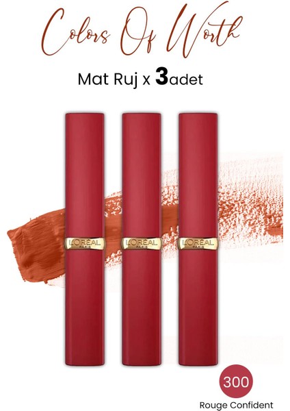 Loreal Paris Color Riche Colors Of Worth Intense Volume Matte Ruj - 300 Rouge Confident x 3 Adet