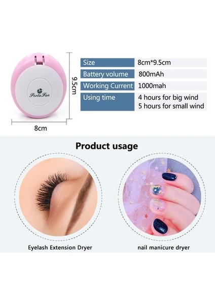 Yanlış Kirpik Kirpik Kurutucu Mini USB Fan Klima Blower Kirpik Uzatma Araçları 1 Adet Şarj Edilebilir Fan | Yanlış Kirpik Aksesuarları (Pembe) (Yurt Dışından)