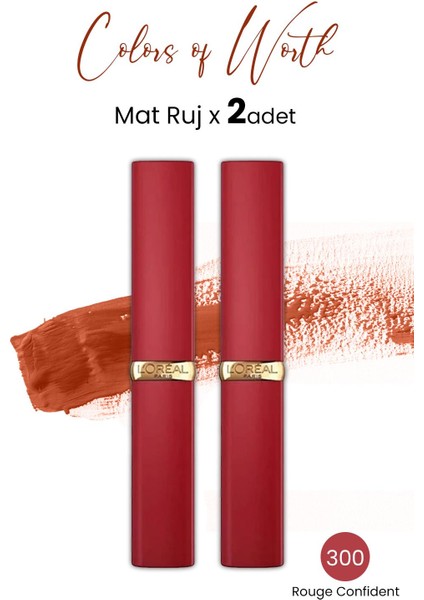 Loreal Paris Color Riche Colors Of Worth Intense Volume Matte Ruj - 300 Rouge Confident x 2 Adet